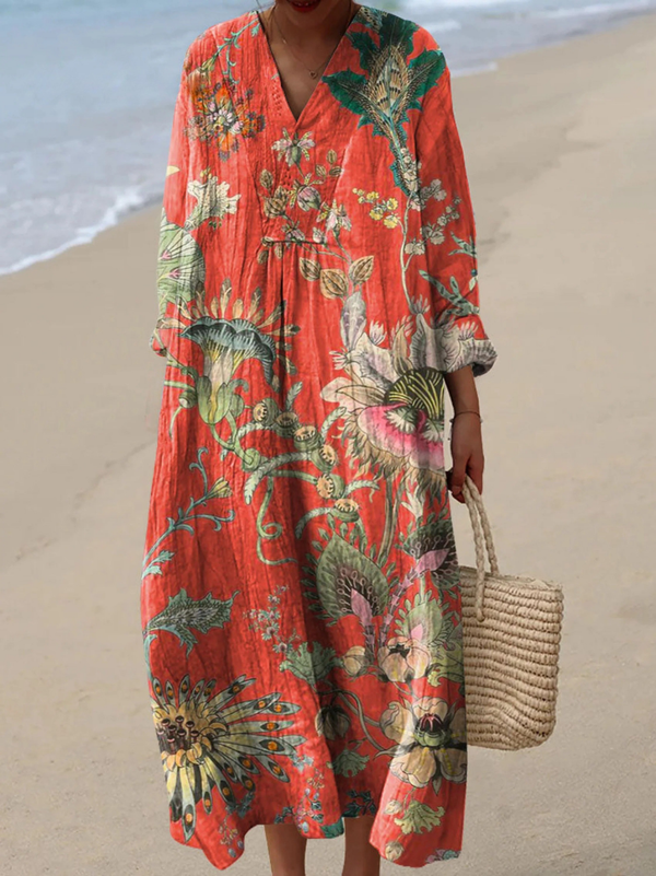 Women's Vintage Lovely Floral Pattern Art Print Dress