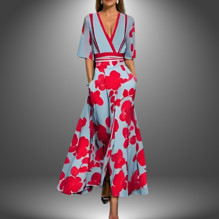 Rhea - Maxi Dress with V-Neck and Flattering Pattern