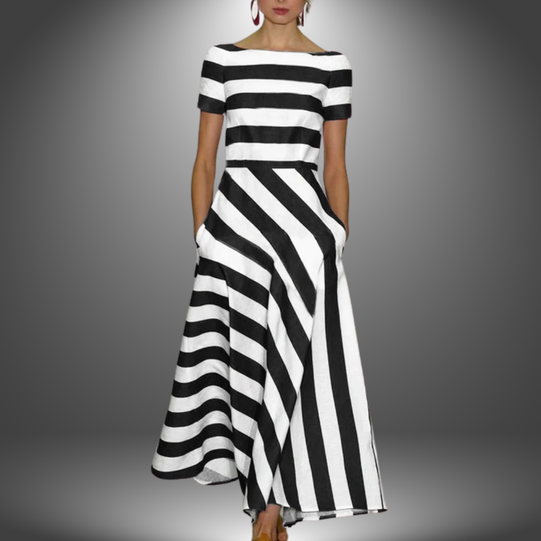 Lyric - Elegant Short Sleeve Dress with Stripes and Pocket