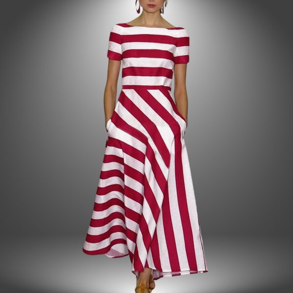 Lyric - Elegant Short Sleeve Dress with Stripes and Pocket