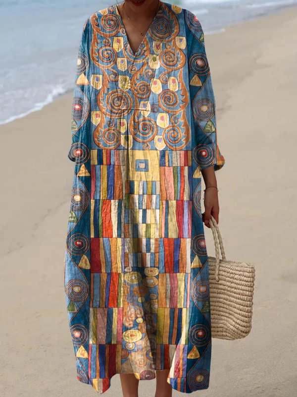 Women's Abstract Geometric Pattern Art Print Dress