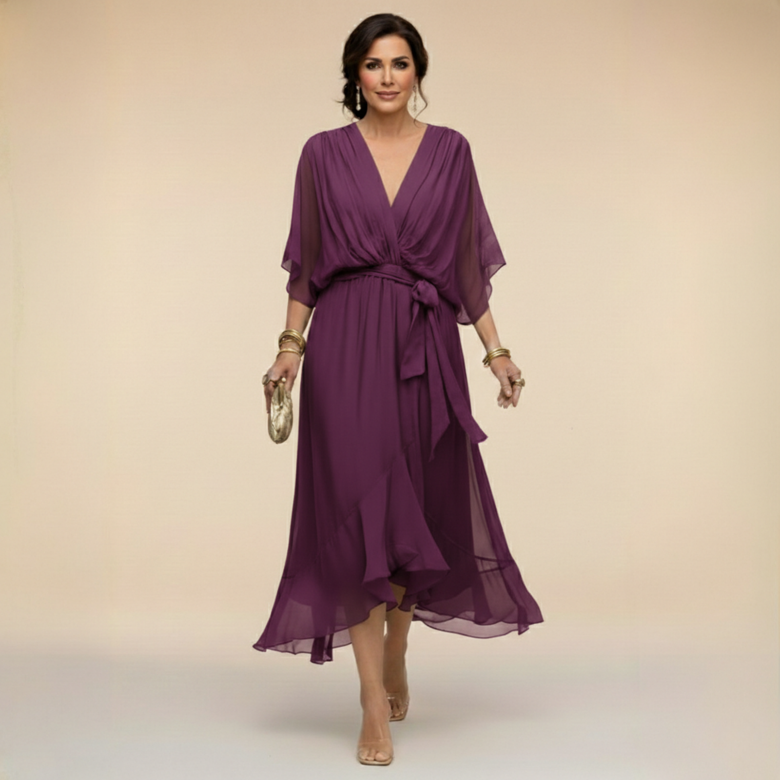 Μόνικα | Φόρεμα από chiffon με V ντεκολτέ