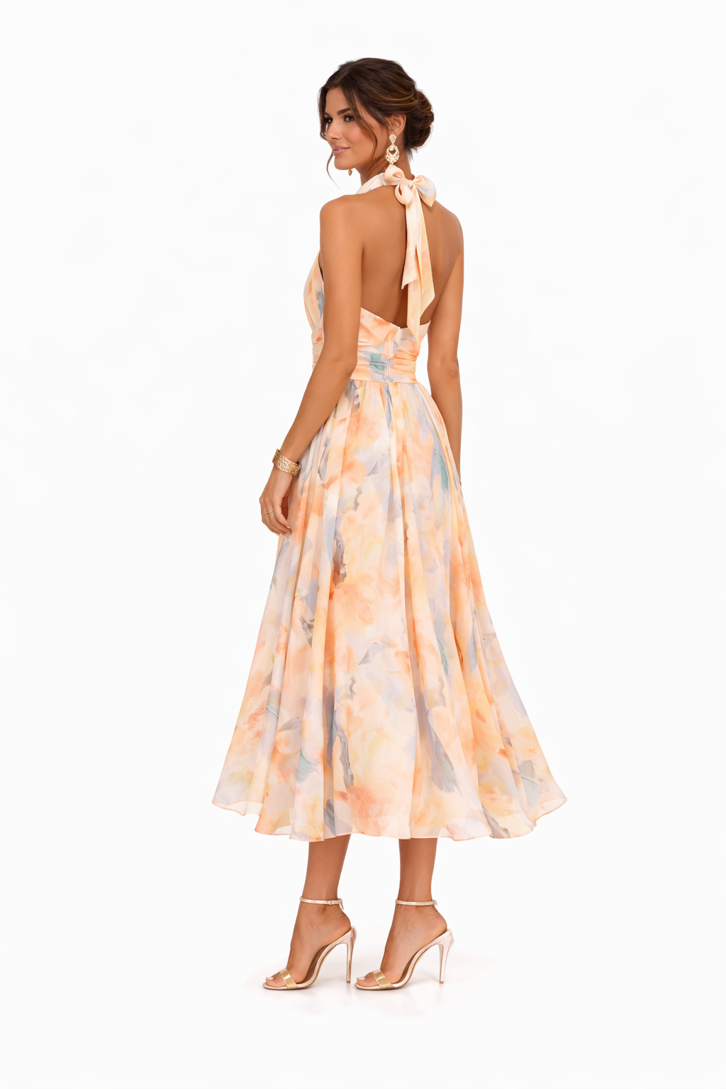 Esther™ | Maxi φόρεμα με λαιμόκοψη halter και εκτύπωση ακουαρέλας