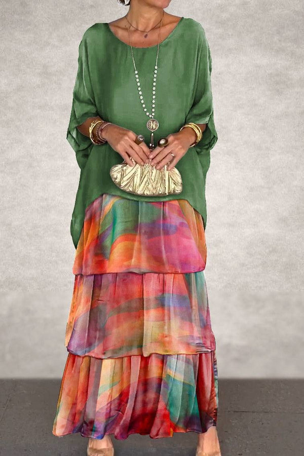 Nora Layered Dress - Green Orange