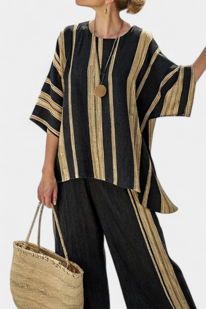 Calden | Comfortable Oversized Striped Top & Relaxed Linen Pants