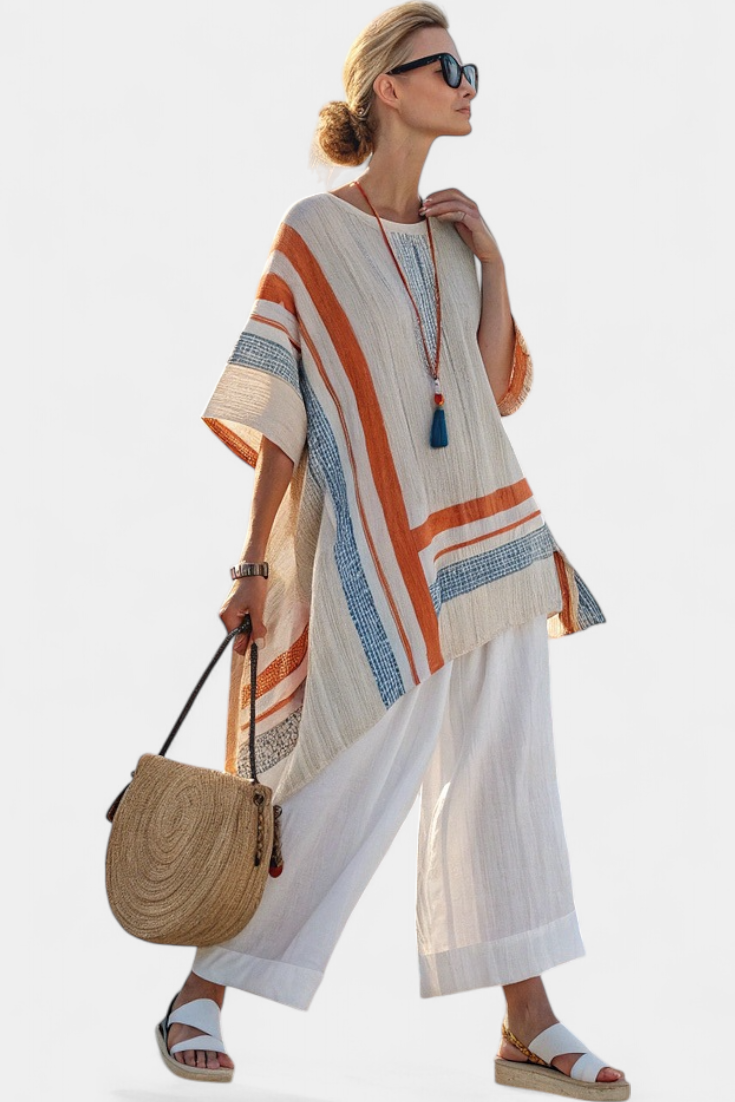 Caevan | Sophisticated Asymmetrical Blouse & Wide-Leg Linen Pants