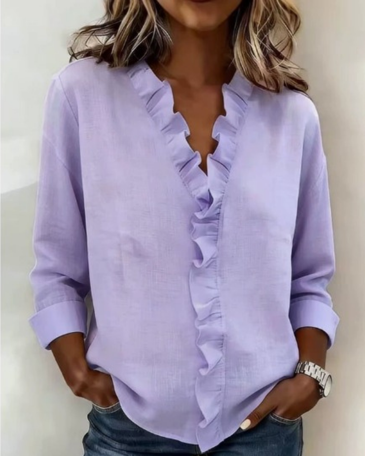 Susan | Blouse with Ruffles, V-Neck and Long Sleeves