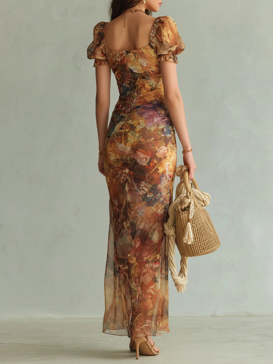 Saffron™ | Μάξι Φόρεμα με Εκτύπωση Ελαιογραφίας Bohemian