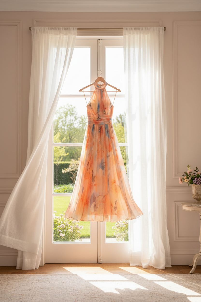 Esther™ | Maxi φόρεμα με λαιμόκοψη halter και εκτύπωση ακουαρέλας