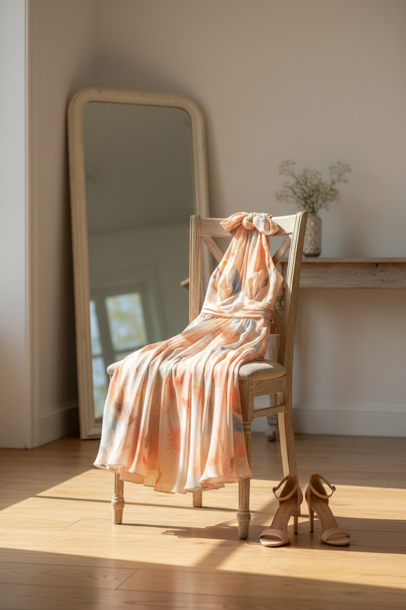 Esther™ | Maxi φόρεμα με λαιμόκοψη halter και εκτύπωση ακουαρέλας