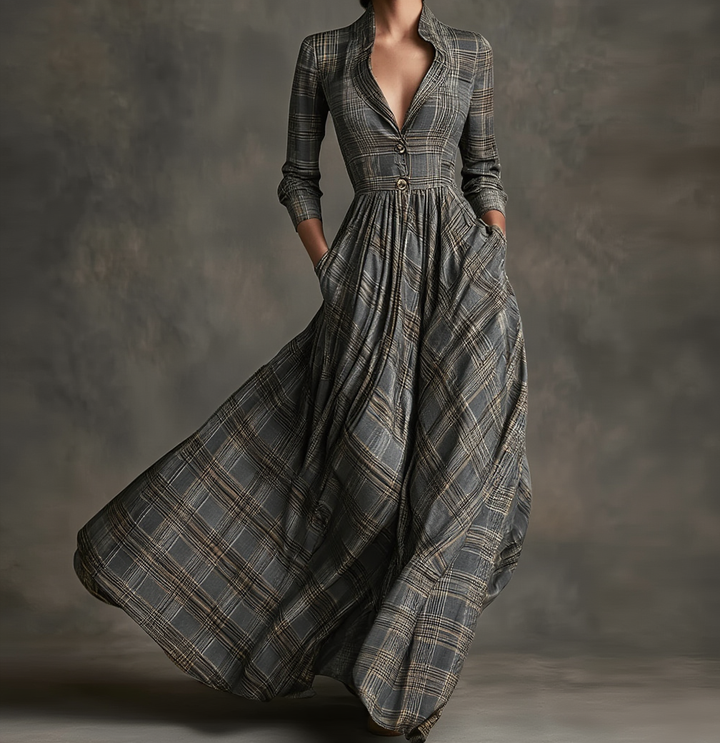 Imogen | Plaid Flowing Maxi Dress