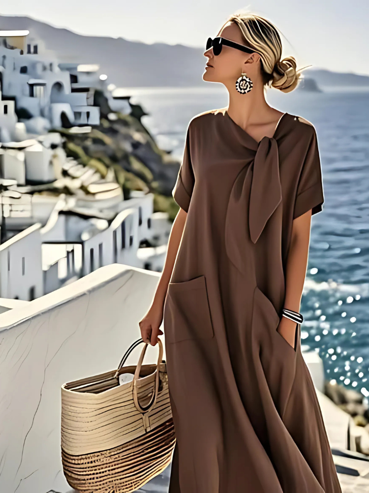 Seraphina™ | Αέρινο maxi φόρεμα με κομψό δέσιμο στον λαιμό