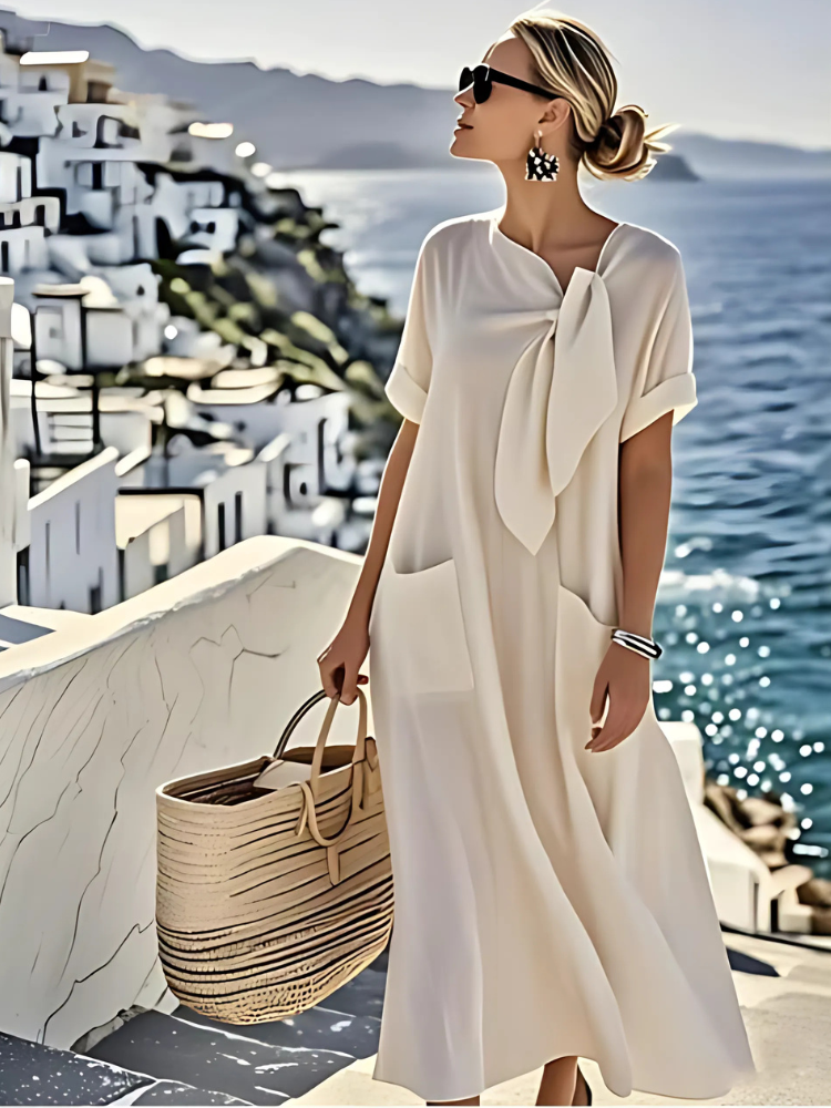 Seraphina™ | Αέρινο maxi φόρεμα με κομψό δέσιμο στον λαιμό