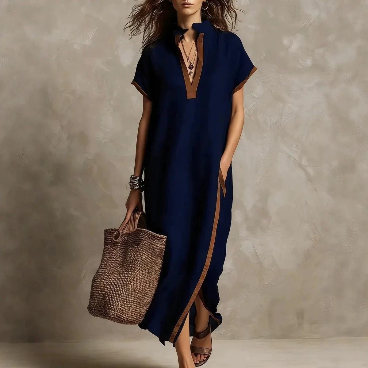 Solange | Μακρύ Μποέμ Φόρεμα με Αντίθετη Λεπτομέρεια